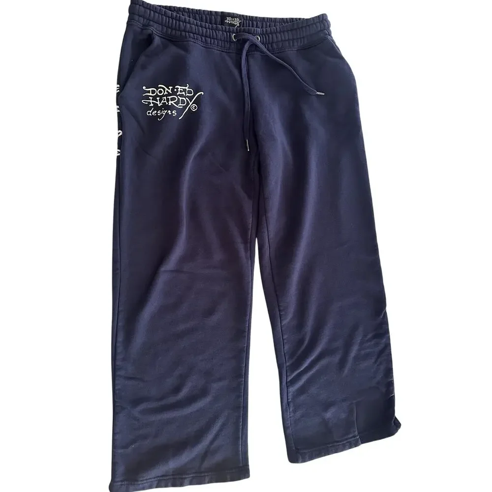 Ed Hardy Sweatpants Womens XLarge Navy Pants Y2K Streetwear Wide Leg Lounge Ink - Picture 5 of 8